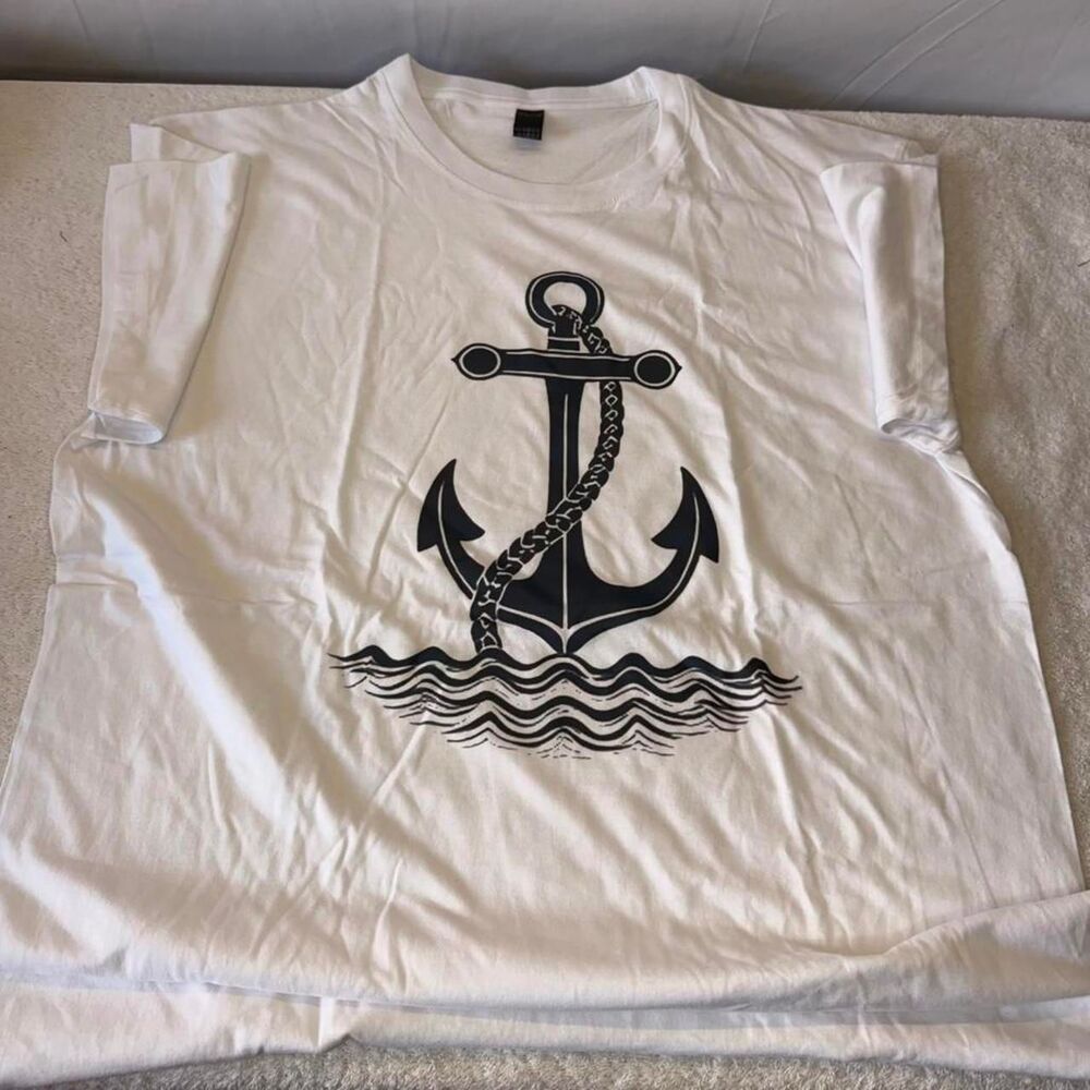 Anchor-blue Women's White and Cream T-shirt